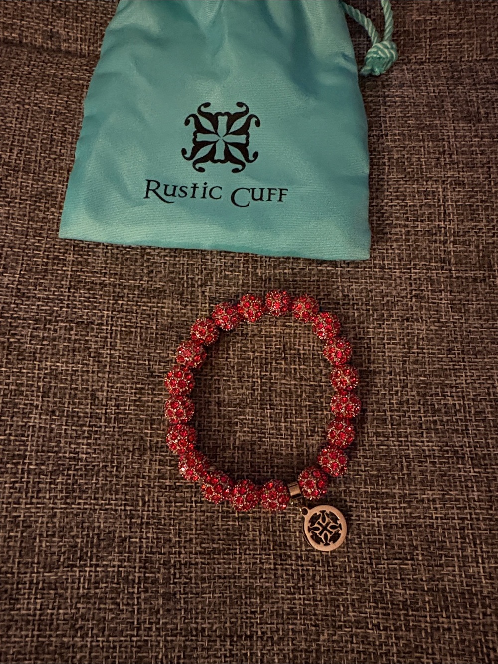 Rustic Cuff Red Sparkle Stretch Bracelet with Logo Charm